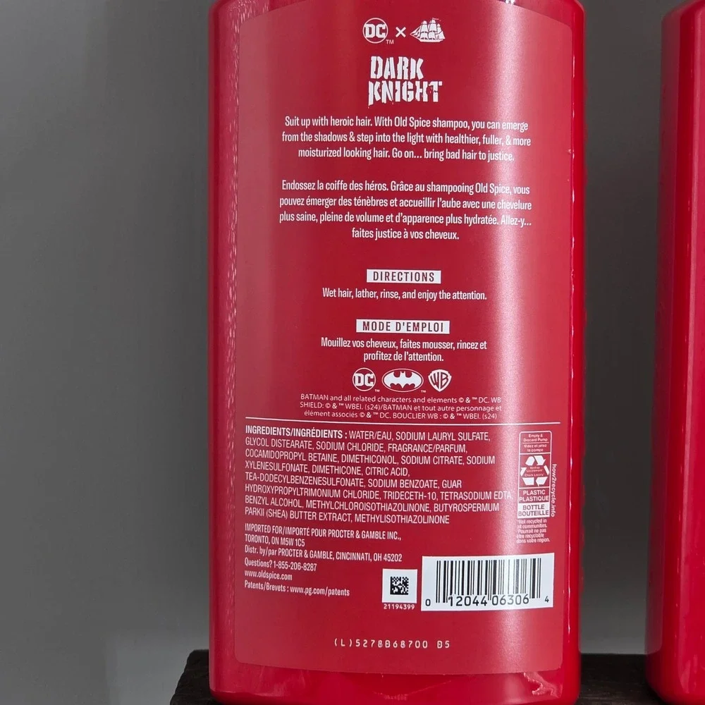 Old Spice Shampoo Mens 21.9oz 2pk Dark Knight Black Cherry DC Comics Batman